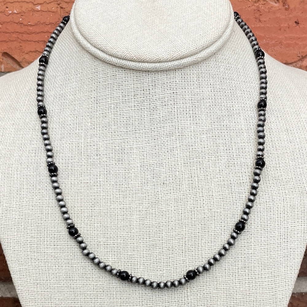 Navajo Style Pearl Necklace with Black & Silver